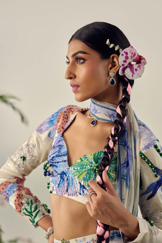 Ivory Floral Printed Lehenga Set by Payal And Zinal available on Indiaspopup.com