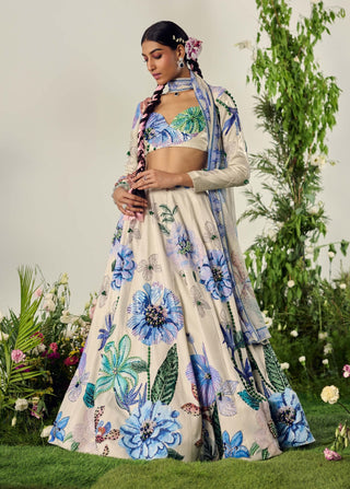 Ivory Floral Printed Lehenga Set by Payal And Zinal available on Indiaspopup.com