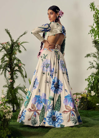 Ivory floral printed lehenga set