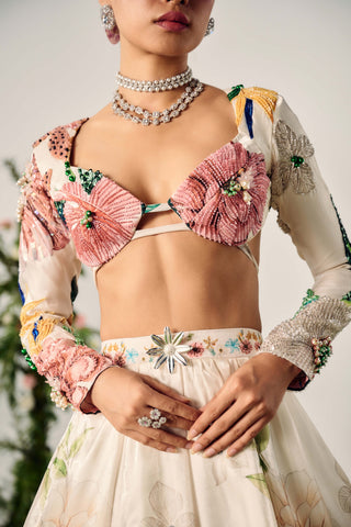 White Floral Printed Lehenga Set by Payal And Zinal available on Indiaspopup.com