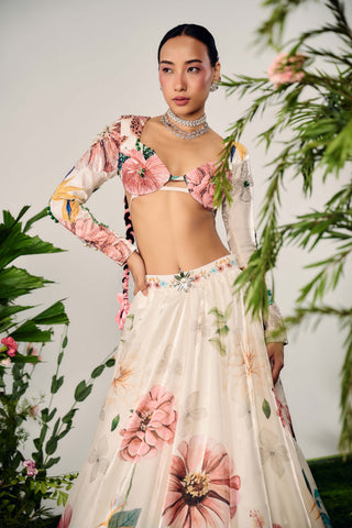 White Floral Printed Lehenga Set by Payal And Zinal available on Indiaspopup.com