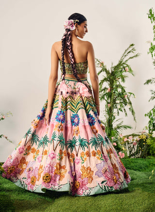 Multicolor tropical lehenga and blouse