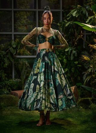 Forest green tropical skirt and blouse