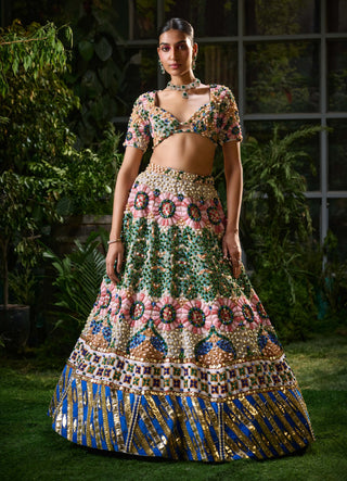 Multicolor beadwork embroidered lehenga and blouse