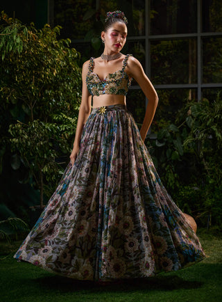 Multicolor tropical lehenga and blouse