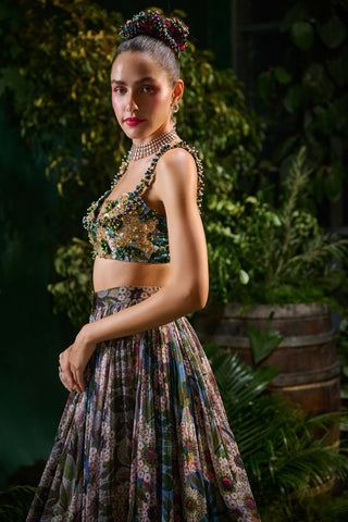 Multicolor Tropical Lehenga And Blouse by Payal And Zinal available on Indiaspopup.com