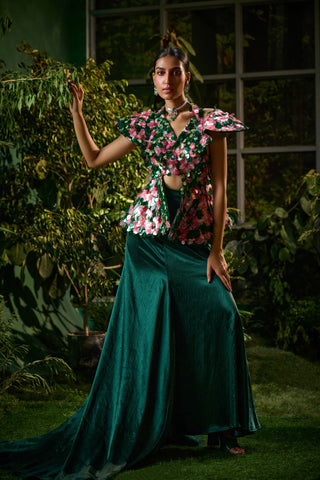 Green Red Top And Draped Skirt by Payal And Zinal available on Indiaspopup.com