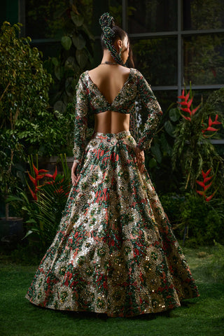 Green Forest Embroidered Lehenga And Blouse by Payal And Zinal available on Indiaspopup.com