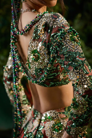 Green forest embroidered lehenga and blouse