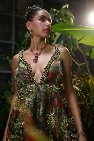 Green Red Floral Peplum And Sharara by Payal And Zinal available on Indiaspopup.com