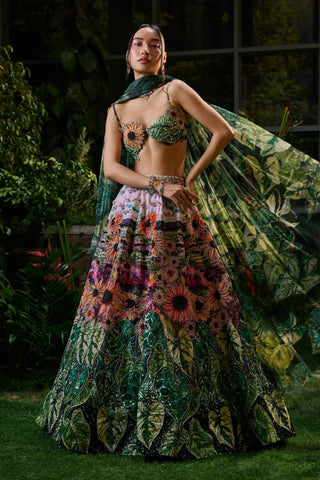 Tropical Forest Lehenga Set by Payal And Zinal available on Indiaspopup.com