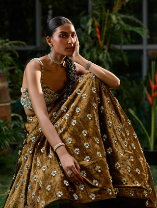 Brown copper motif lehenga and blouse