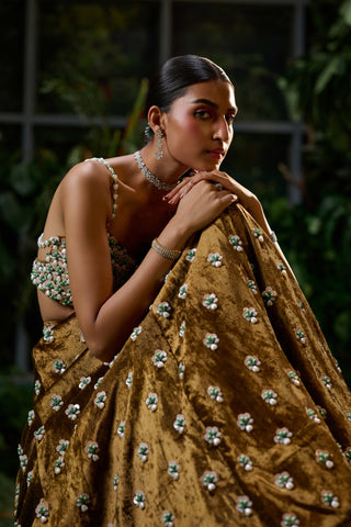 Brown Copper Motif Lehenga And Blouse by Payal And Zinal available on Indiaspopup.com