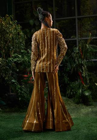 Brown Copper Embroidered Top And Sharara by Payal And Zinal available on Indiaspopup.com