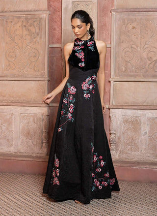 Black satin textured maxi