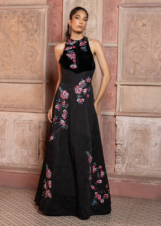 Black satin textured maxi