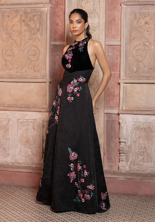Black satin textured maxi