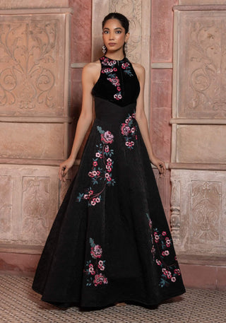 Black satin textured maxi