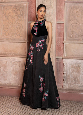 Black satin textured maxi