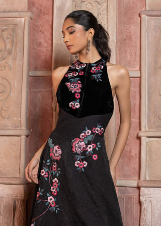 Black satin textured maxi