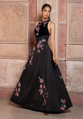 Black satin textured maxi