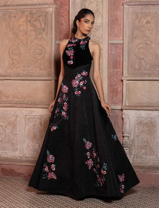 Black satin textured maxi