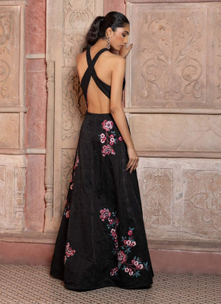 Black satin textured maxi