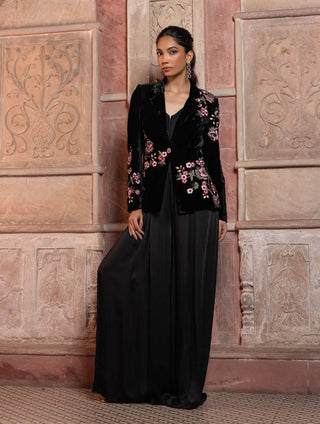 Black velvet appliqué embroidered blazer