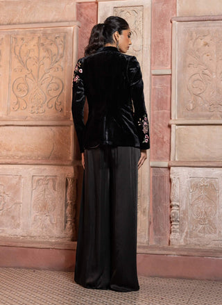 Black velvet appliqué embroidered blazer