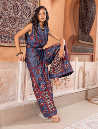 Denim mirror embroidered waistcoat and trousers