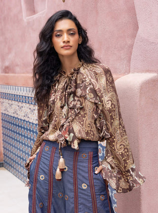 Paisley printed ruffle shirt and pants