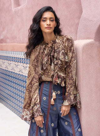Paisley printed ruffle shirt and pants