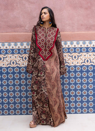 Brown chintz and paisley kaftan