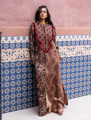 Brown chintz and paisley kaftan