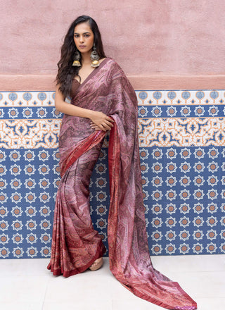 Pink ombre satin paisley sari and blouse