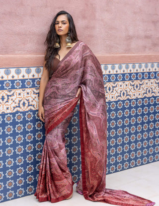 Pink ombre satin paisley sari and blouse