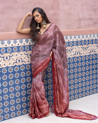 Pink ombre satin paisley sari and blouse