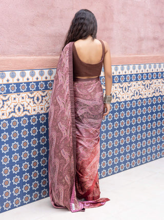 Pink ombre satin paisley sari and blouse