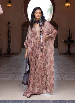 Brown satin paisley kaftan