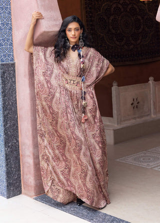 Brown satin paisley kaftan