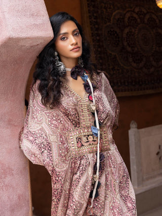 Brown satin paisley kaftan