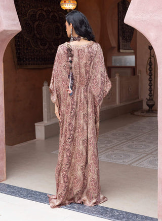 Brown satin paisley kaftan
