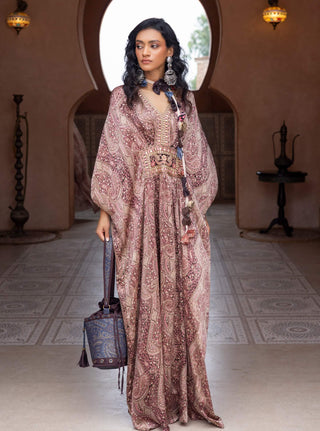 Brown satin paisley kaftan