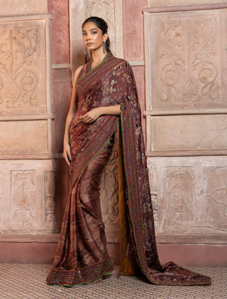 Cherry cola satin sari and blouse