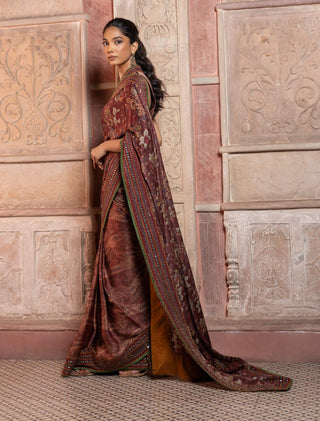 Cherry cola satin sari and blouse