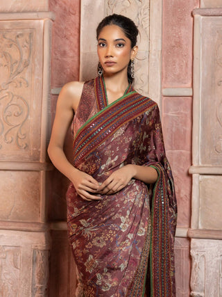 Cherry cola satin sari and blouse