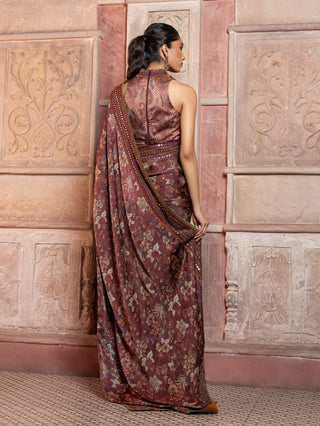 Cherry cola satin sari and blouse