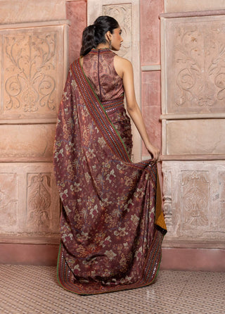 Cherry cola satin sari and blouse