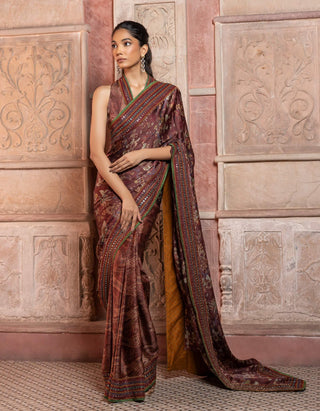 Cherry cola satin sari and blouse