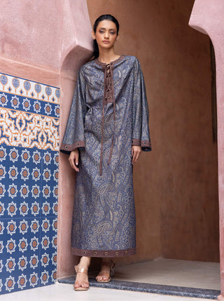 Blue denim printed kaftan